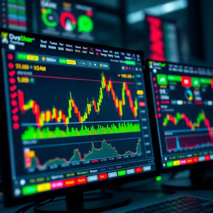 User interface of QX Broker's trading platform showcasing charts and technical indicators