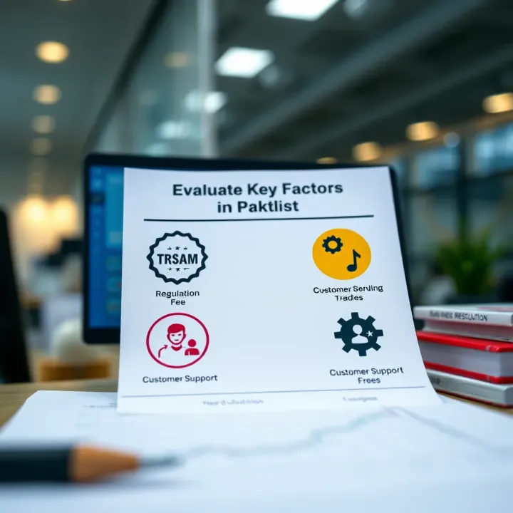 Evaluating Key Factors to Choose the Ideal Forex Broker in Pakistan Visual representation of a checklist featuring regulation badges, fee comparisons, and customer support icons