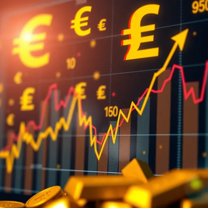 Gold Price Trends Influenced by Economic and Currency Factors in Pakistan Graph showing upward and downward trends of gold prices with currency symbols and economic indicators in the background