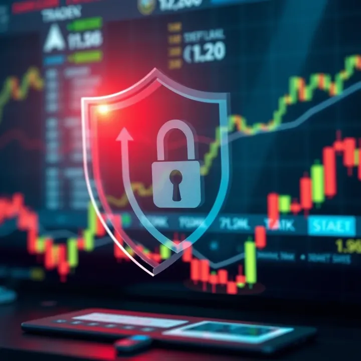 Digital Shield Representing Secure Trading Practices Secure transaction symbol with digital shield representing safety measures in online trading