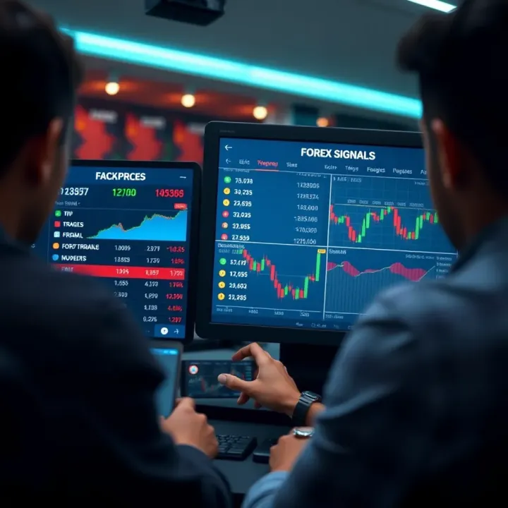 Telegram interface displaying a list of forex signal channels with currency charts and indicators