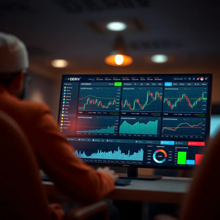 Overview of DERIV Trading Platform Interface for Pakistani Users User interface of an online trading platform showing various financial charts and trading options