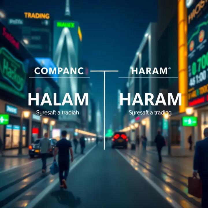 Visual comparison of halal and haram trading practices highlighting differences in speculation and risk under Shariah law
