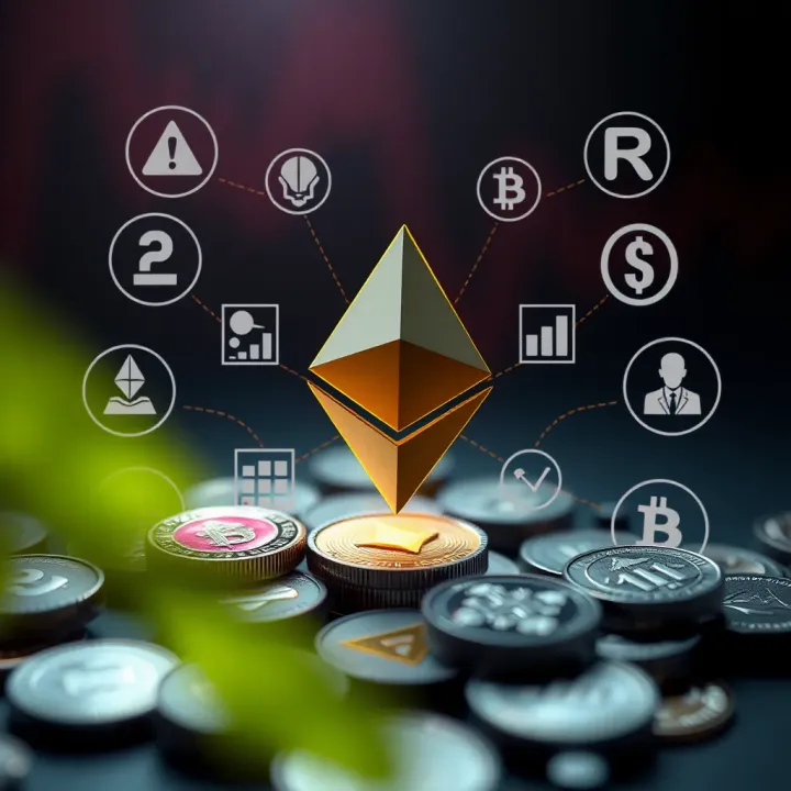 Market Dynamics Influencing Ethereum's Future Value Illustration of market factors affecting cryptocurrency with regulatory symbols and competing tokens
