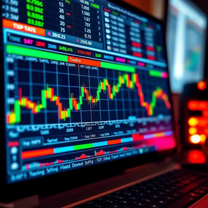 Stock Market Trends and Data Analysis for Online Trading Chart showing stock market trends and data analysis on computer screen