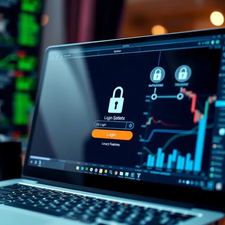 Security Features of Quotex Application on Desktop Secure login screen of the Quotex app displaying encryption symbols and security features