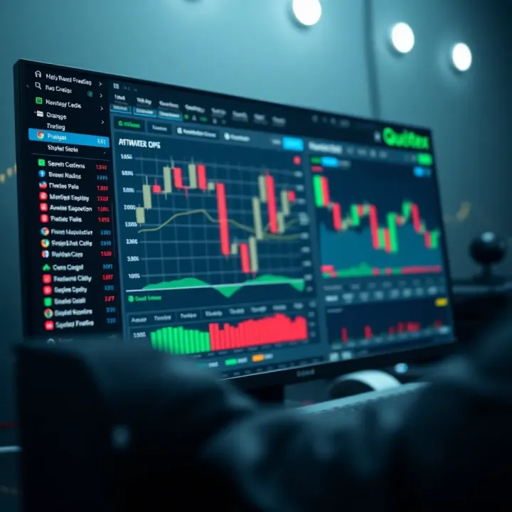 User interface of Quotex demo account showing trading charts and options