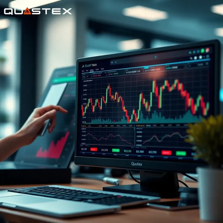 Visual guide depicting how to activate and use the Quotex promo code on a trading dashboard