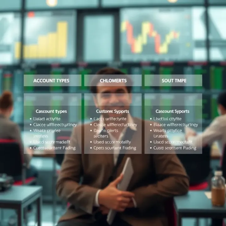 Illustration of different account types and customer support options for traders in Pakistan