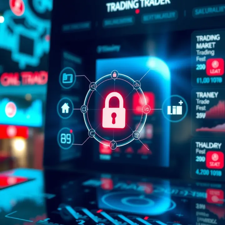 Illustration of financial market connectivity with digital icons representing security and regulation