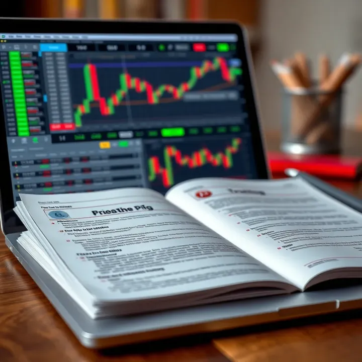 In-depth Trading Strategies Presented in PDF Format Open PDF document on laptop screen showing detailed trading strategies and notes