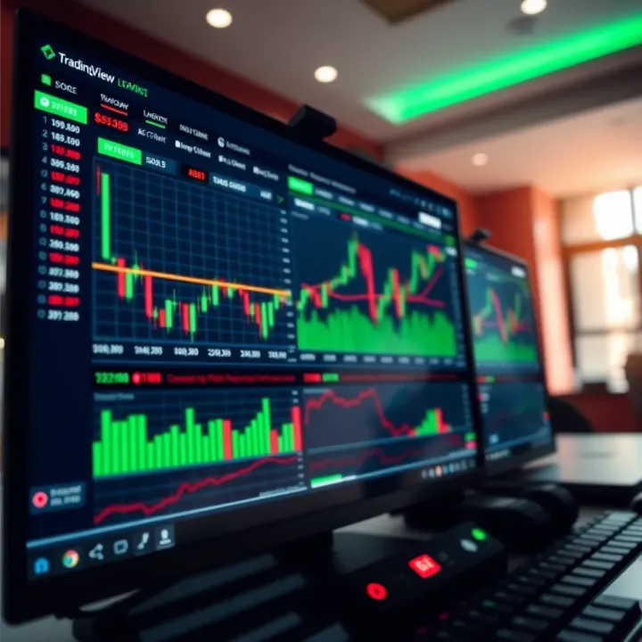 TradingView platform interface displaying binary options charts and trading tools