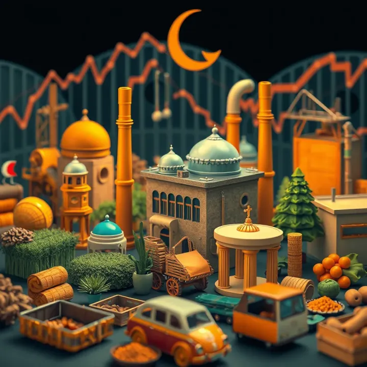 Economic Dynamics and Obstacles in Pakistan Illustration of diverse economic activities including agriculture, industry, and trade depicting the economic dynamics and hurdles in Pakistan