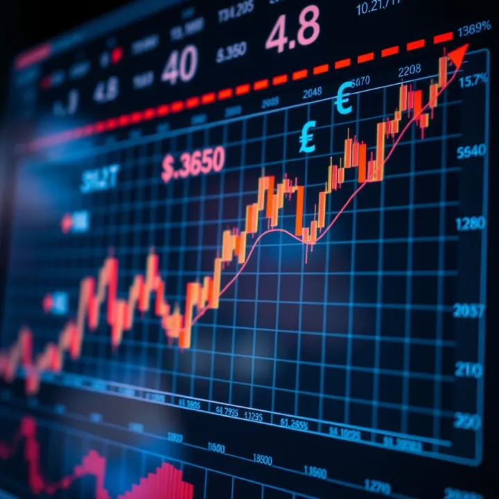 Graph showing binary trading outcomes with currencies and stock symbols