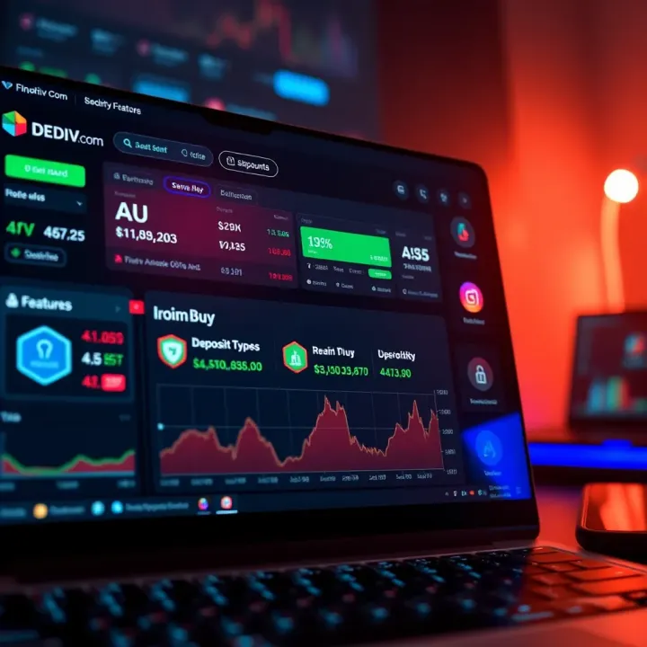 User dashboard displaying account types, deposit options, and security features on Deriv.com