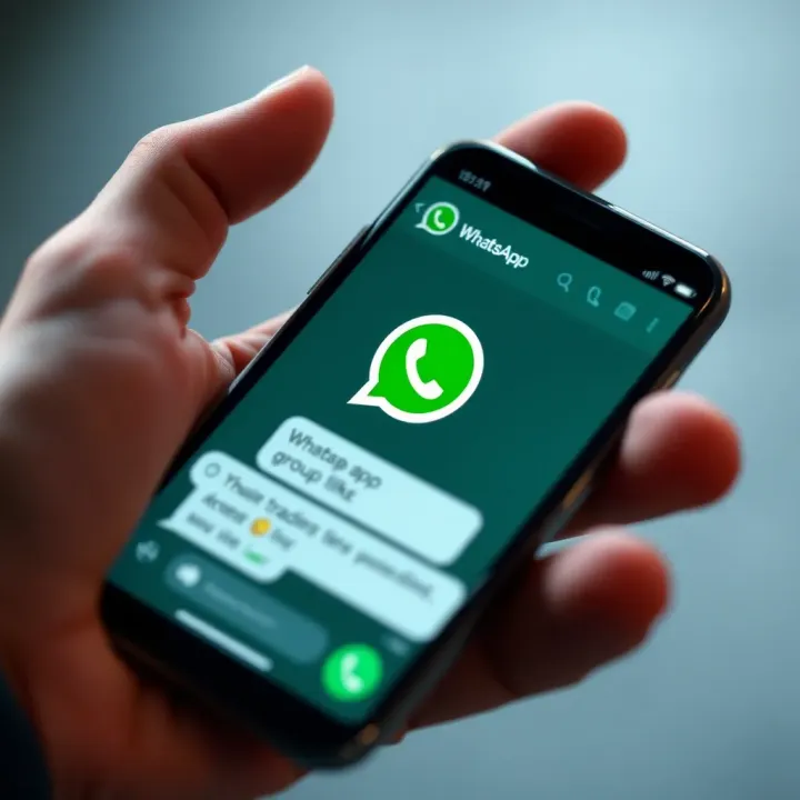 Smartphone screen displaying a WhatsApp group chat focused on online trading discussions