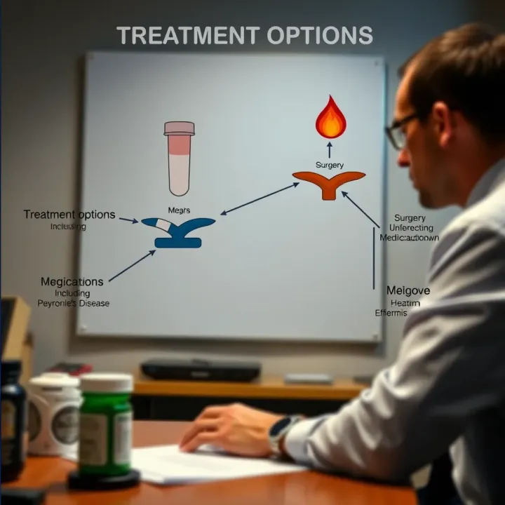 Overview of Treatment Options for Peyronie's Disease Diagram showing different treatment approaches for Peyronie's disease including medication and surgery