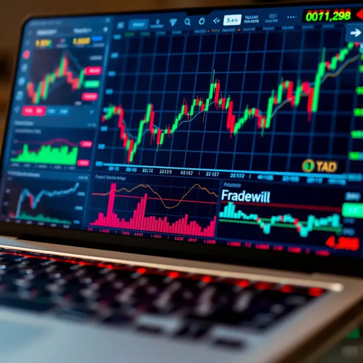 Digital interface showing various financial charts and graphs representing online trading in Pakistan