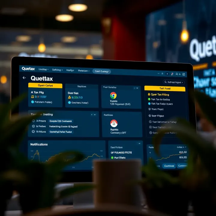 Dashboard view of Quetax portal showing tax filing options and notifications