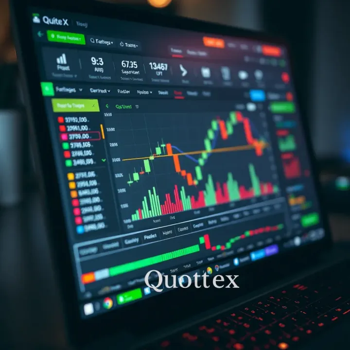 User interface of Quotex trading platform showing various trading options and chart analysis tools