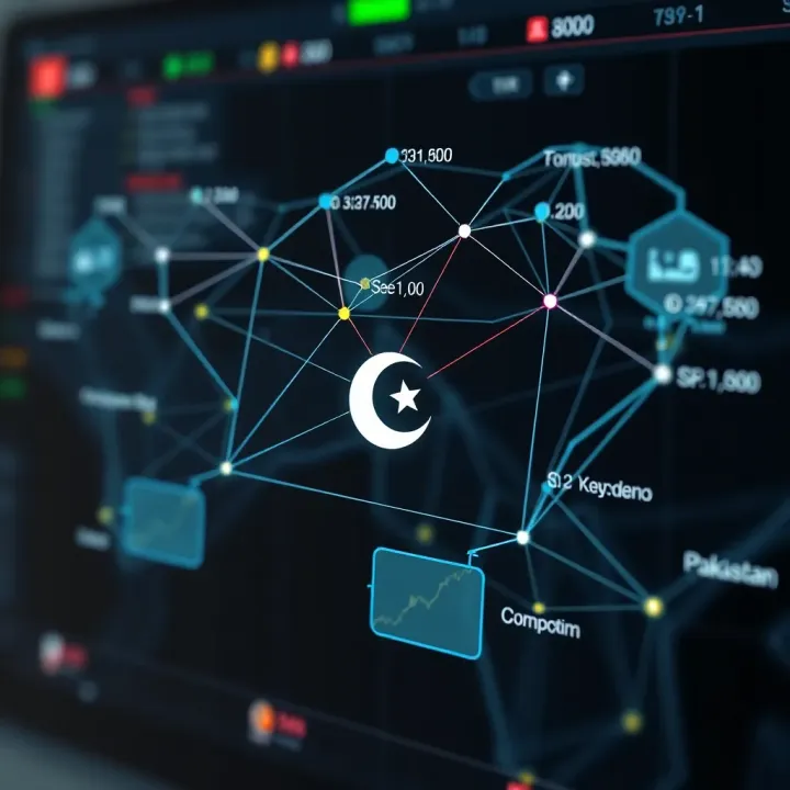 Network graph illustrating connections between various commodities traded by Pakistan highlighting trade volumes and market trends
