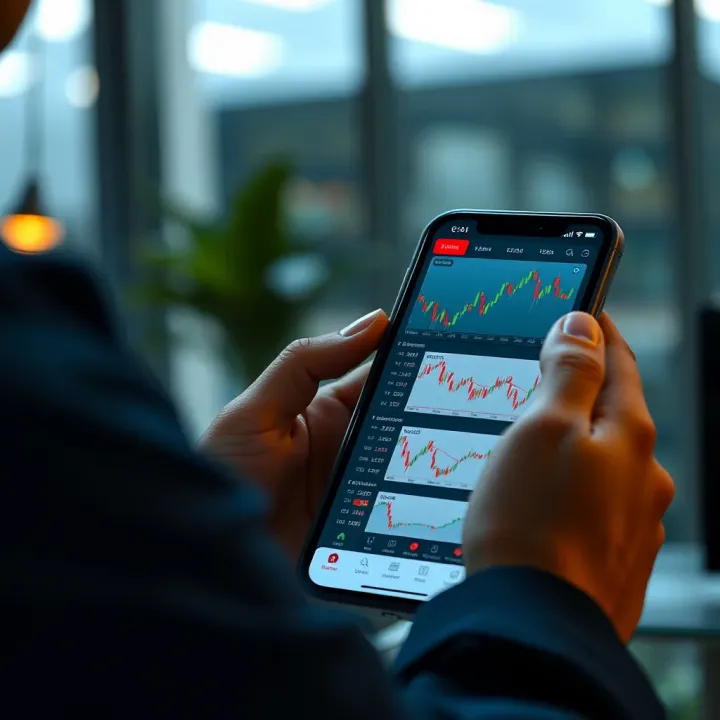 Educational Features of Trading Apps for Skill Development Illustration of a user learning trading concepts on a smartphone with educational charts and tips