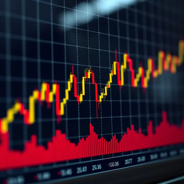Line Graph with Moving Average Indicators for Trend Analysis Line graph showing a stock's price fluctuations with moving average overlays