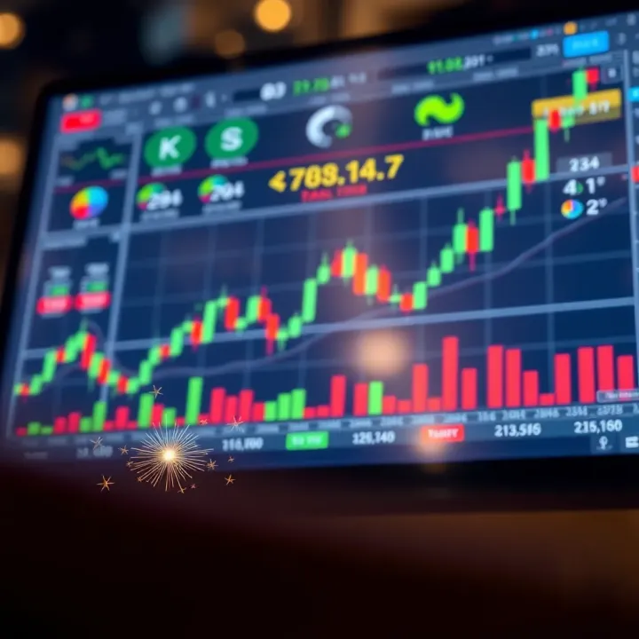 Illustration of a trading strategy chart with risk management elements and diverse asset symbols
