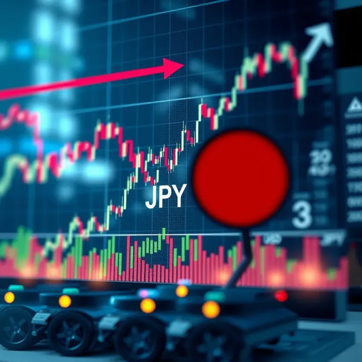 Graph showing USD to JPY exchange rate fluctuations influenced by economic data and geopolitical events