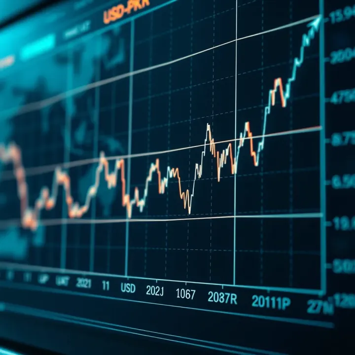 Graph showing fluctuations in currency exchange rates between US Dollar and Pakistani Rupee