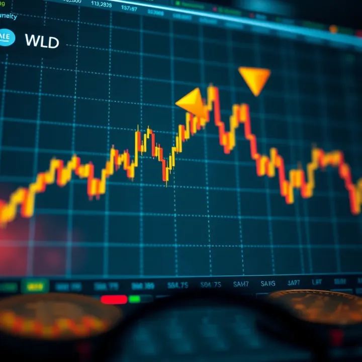 Graph showing upward and downward trends in cryptocurrency market analysis for WLD
