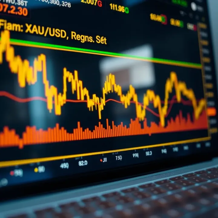 Graph showing the price fluctuations of gold against the US dollar with economic indicators overlaid