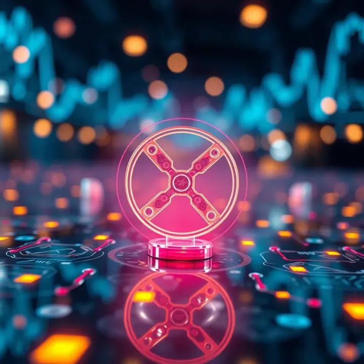 Abstract representation of blockchain technology with XRP symbols and regulatory icons